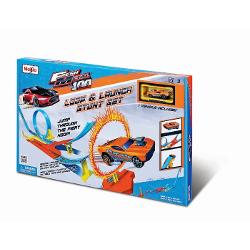 Pregateste-te pentru o experienta plina de emotie cu setul &quot;Fresh Metal 100 Loop & Launch Stunt Set&quot; Acest set iti ofera ocazia de a construi piste spectaculoase cu bucle sarituri si obstacole pentru a-ti testa abilitatile de cascador cu masinutele metalice Setul include elemente de pista care permit realizarea de caderi si bucle care sfideaza gravitatia oferind un spectacol vizual captivant Lansatorul inclus permite propulsarea masinutelor cu viteza pentru 