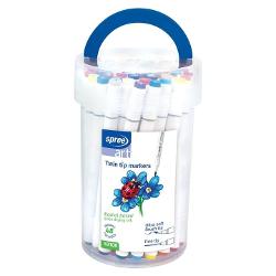 Set 48 culori marker cu 2 capete Unul dintre acestea are un varf fin ideal pentru detalii complexe iar celalalt are un varf de pensula Corp alb cu capetele capacelor in culoare pentru o utilizare usoaraSet culori stralucitoare pe baza de alcool cu cerneala care are uscare rapida Ideale pentru a fi folosite pentru design schite si deseneMarkerele sunt multifunctionale putand fi utilizate pe mai multe tipuri de suprafete hartie sticla plastic 