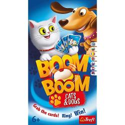 In jocul Boom Boom pisici si catei jucatorii incearca sa colectioneze seturi de carti cu pisici sau caini Jucatorii isi schimba cartile cu cele de pe tabla in acelasi timp Dupa ce prinde patru caini sau pisici identice jucatorul suna clopotelul pentru a semnala ca un set este gata Jucatorii pot cauta carti de acelasi tip facand jocul si mai captivant Jucatorul care colectioneaza seturi complete de carti cu caini sau pisici este castigatorul