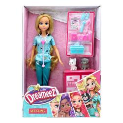 Papusa Dreameez veterinarPatrunde in lumea animalelor de companie cu papusa Dreameez veterinar si ajuta la vindecarea prietenilor blanosi bolnavi sau raniti Aceasta papusa adorabila vine echipata cu instrumente veterinare pentru ca fiecare animal de companie sa primeasca cea mai buna ingrijire Alegerea perfecta pentru copiii iubitori de animale care adora sa aiba grija si sa se joace de-a rolurileDe ce este o alegere minunata papusa Dreameez veterinarEchipament 