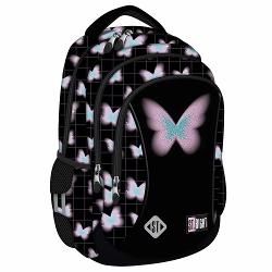 Ghiozdanul STRight BP26 din colectia grafica Pastel Butterfly este un model scolar compact cu 3 compartimente potrivit pentru organizarea zilnica a rechizitelor si a accesoriilorOfera confort la purtare datorita spatelui profilat si bretelelor reglabile iar pentru siguranta include elemente reflectorizante si o baza intarita realizata din material impermeabil3 compartimente2 buzunare laterale elasticeManer pentru agatarea 