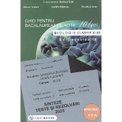 Ghid de Biologie pentru Bacalaureat de nota 10 zece pentru clasele a XI-a si a XII-a Sinteze teste si rezolvari 2025 Editie revizuitaLucrarea cuprinde• Programa de examen• Sinteze insotite de imagini si explicatii• Teste• Rezolvari• Subiecte date la examenul de bacalaureat in anii anterioriLucrarea a fost aprobata pentru a fi utilizata in unitatile de invatamant preuniversitar 