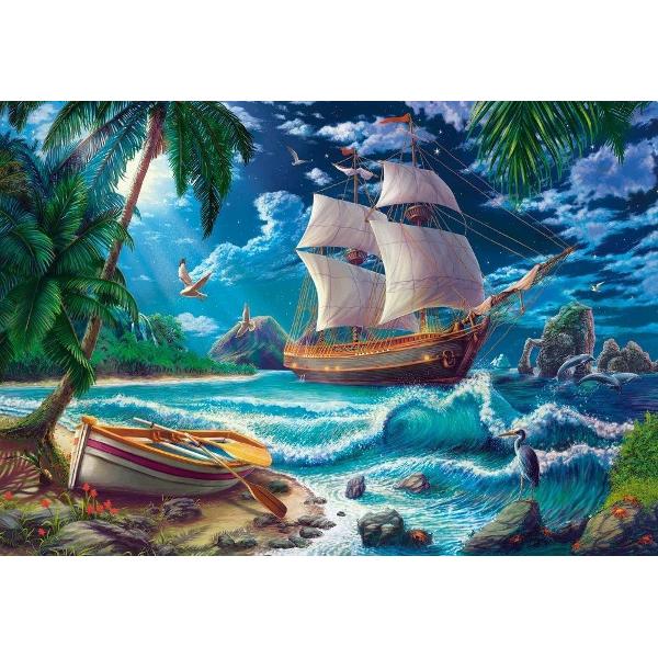 Puzzle de 1500 de piese cu First night on new land Puzzle-ul are dimensiunile 68×47 cm Dimensiunea cutiei 35×25×5 cm Pentru cei cu varste peste 9 ani