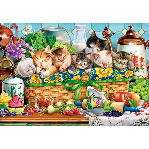 Puzzle de 1000 piese cu Napping Kittens Puzzle-ul are dimensiunile 68 x 47 cm si cutia 35 x 25 x 5 cm Pentru cei cu varste de peste 9 ani