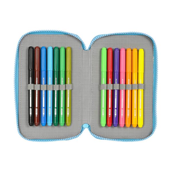 Penarul dublu echipat 28 piese Lilo & Stitch contine in primul compartiment sunt  10 creionare colorate 1 pix 1 creion 1 radiera si 1 ascutitoare iar in cel de-al doilea compartiment contine 14 carioci colorateDimensiuni 125 L x4 l x195 h cm;Material Poliester;Greutate 375 gCapacitate volumetrica4 l;Recomandat pentru clasela 0-IV;Recomandam acest produs pentru ca este la moda este usor este versatil ca utilizare si se 