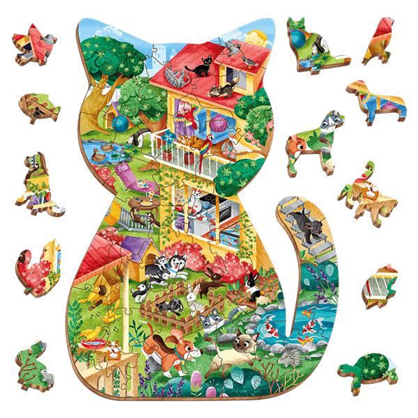 Puzzle de lemn - Animale de companie potrivit pentru copii 5 aniUn puzzle din lemn în forma de pisic&259; plasat&259; într-o gr&259;din&259; colorat&259; Puzzle-ul include 48 de piese &537;i 12 piese în forma unor anim&259;lu&539;e dr&259;g&259;la&537;e pe care copiii le pot a&537;eza pe suporturi &537;i se pot juca cu ele Acest joc încurajeaz&259; logica &537;i dezvolt&259; con&537;tientizarea vizual&259; &537;i 
