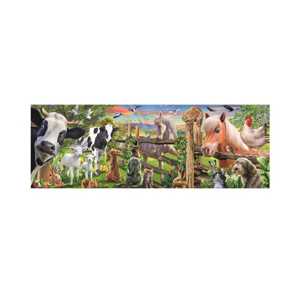 Puzzle panoramic Animale ferma 150 piese - DINO TOYS Poate fi dificil sa decizi care animal iti place cel mai mult De aceea este mai bine sa ai cat mai multe dintre ele intr-un puzzle Caracteristici- Puzzle-ul panoramic cu 150 de piese cuprinde o intreaga ferma copiii bucurandu-se diversitatea animalelor ce apar in imaginea compusa- Formatul panoramic al puzzle-ului il face perfect pentru 