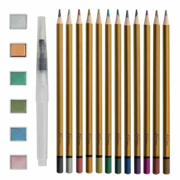 Setul contine6 culori pastile pictura12 creioane colorate1 pensula cu rezervor