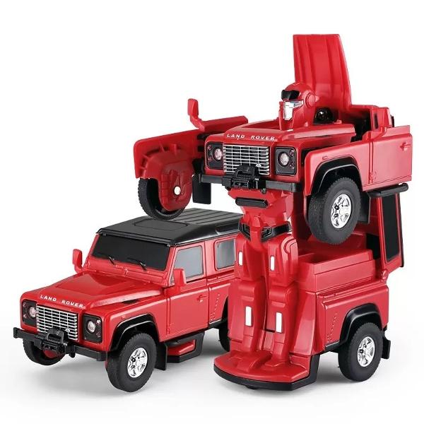 Masinuta Land Rover Defender este gata de a iesi din cutie Poate fi masinuta sau robot Efecte luminoase si sunete in timpul miscariiMasinuta are proportiile ideale pentru momente pline de distractie si amuzament avand dimensiunile in centimetri dupa cum urmeaza  13595155cm Masinuta metalica Land Rover Defender scara 1 la 32 are anvelope de cauciuc si un design detaliat interior-exterior realizat din material metalic turnat cu accesorii realizate din material plastic portiere de 