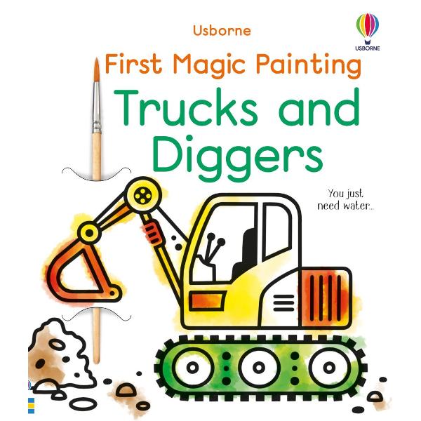 Filled with simple black-and white images including a dump truck fire truck car transporter concrete mixer and many more Just use the brush provided to sweep water over the designs and vibrant colours magically appear Great for keeping little ones busy and helping them learn brush control skills at the same time Simply tuck the waterproof back flap under each page as its painted to stop water from seeping through to the rest of the book 