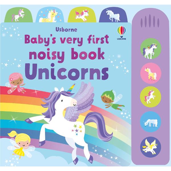 Join the magical unicorns as they gallop and fly through the pages of this sturdy board book Press the buttons to hear the specially composed sounds which accompany the colourful scenes in the book