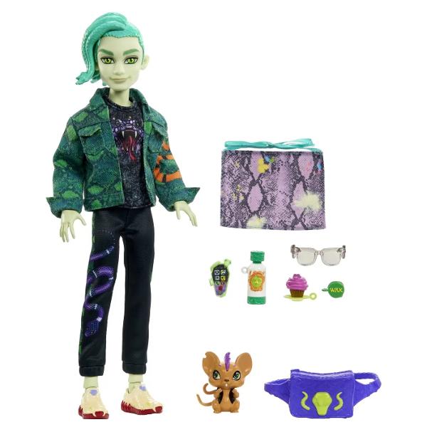 Monster High este din nou in sesiune iar papusa Deuce Gorgon arata la fel de infricosator ca intotdeauna Fiul lui Medusa Deuce Gorgon este fara indoiala cel mai cool tip din jur Nuantele sale gravate cu sarpe nu sunt doar super cool ci il si protejeaza sa transforme oamenii in piatra cu privirea Cu loialul sau soarece Perseus alaturi de el Deuce Gorgon este mai mult decat pregatit pentru o perioada inspaimantatoare