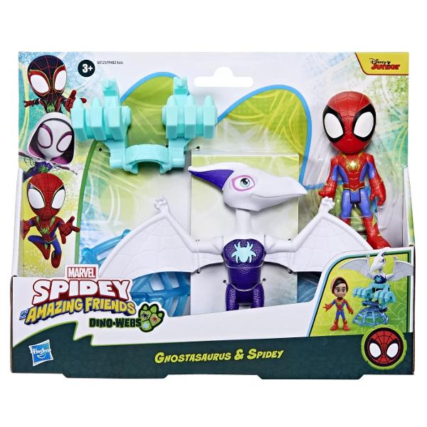 Alaturati-va echipei Spidey in cele mai recente aventuri cu pachetele de 2 figurine de actiune Marvel Spidey and His Amazing Friends Super Hero Aceste seturi de figurine Marvel includ fiecare o figura de actiune cu erou de 10 cm precum si o figura de dino care poate fi pozitionata la scara mare Figurile Hero prezinta costume actualizate cu decor Dino-Webs precum si actiunea Hero Reveal Pur si simplu ridicati mastile figurilor pentru a le dezvalui fetele E timpul sa treci in actiune 