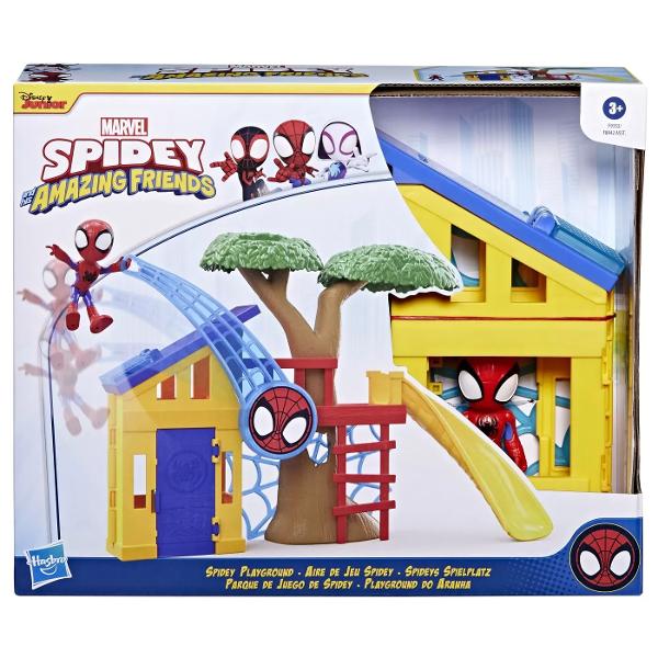 Seturile de joaca Marvel Spidey and His Amazing Friends Spidey Scene sunt seturi mari de jucarii interactive inspirate din serialul de succes Disney Junior Copiii de la 3 ani in sus se pot pretinde ca se alatura aventurilor cu Team Spidey Iron Man si mai multi eroi familiari si rai preferati Fiecare set de joaca se bazeaza pe o locatie din spectacol si are multiple caracteristici unice de actiune care ii incurajeaza pe prescolari sa creeze povesti cu marea lor imaginatie Fiecare set de 