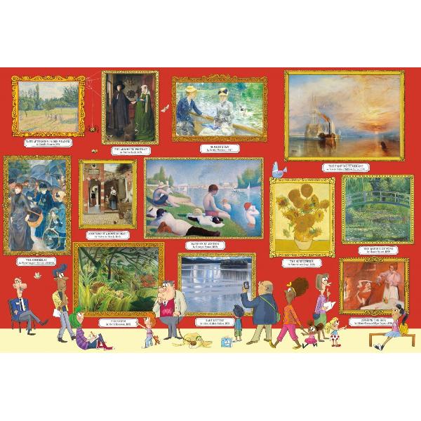 Welcome to the art gallery On display youll discover 12 famous paintings by Claude Monet Vincent van Gogh Georges Seurat and more Put together the 300-piece jigsaw then find out about each painting and artist in the accompanying book - with internet links to find out more online Presented in a beautiful gift box this is a fun activity for all the family Created in association with The National Gallery London Completed size of jigsaw 40 x 59cm