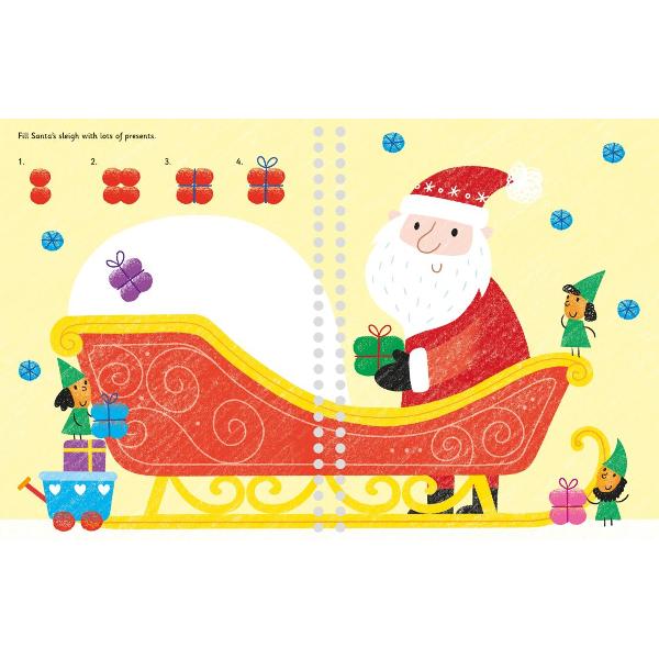 This activity book with seven coloured ink pads is full of pictures to complete with fingerprints including Santas elves busily making toys gingerbread men and lots of wintry snow scenes Simple instructions show how to use different fingers to make different shapes to print reindeer elves snowmen and lots lots more 