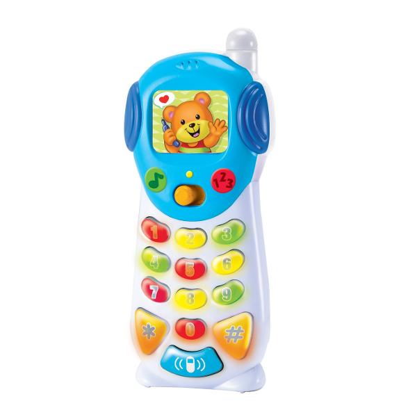 Telefonul pentru bebelusi este o jucarie interactiva echipata cu lumini si 10 melodii menita sa capteze atentia celor mici Ecranul sau distractiv cu grafica colorata si tastatura luminoasa adauga un plus de atractivitate facand din aceasta jucarie o alegere ideala pentru copiii cu varsta de cel putin 12 luni Telefonul dispune de doua moduri de joc Mod muzica In acest mod telefonul reda 10 melodii care incanta si distreaza bebelusii Melodiile sunt special alese pentru a incuraja copilul sa 