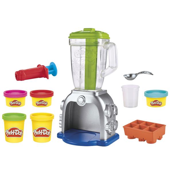 Joaca-te pe masura imaginatiei tale cu acest set de joaca Play-Doh Swirlin&39 Smoothies cu blender Acest set de joaca Play-Doh cu mancare pentru copiii cu varsta de la 3 ani in sus le permite sa creeze fructe si legume de jucarie pe care le vor introduce in blender si le vor amesteca si transforma in smoothie-uri de jucarie super colorate si cand vine vorba de decorare singura limita este imaginatia copiilor Frisca Play-Doh roz De ce nu Capsuni galbene de jucarie Desigur Broccoli 