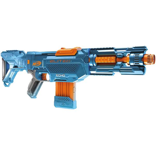 Echipeaza-te pentru lupta cu blasterele Nerf Elite 20 cu optiuni de personalizare incorporate astfel incat sa le poti imbunatati si sa le pui la bataie in competitiile Nerf Creeaza-ti o colectie de blastere Elite 20 pentru a-ti optimiza strategia tactica si flexibilitatea in fiecare misiune si in fiecare lupta Blasterul Nerf Elite 20 Echo CS-10 include un pat si o extensie pentru teava demontabile astfel incat sa iti poti personaliza blasterul in mai multe feluri Foloseste cele 4 sine 