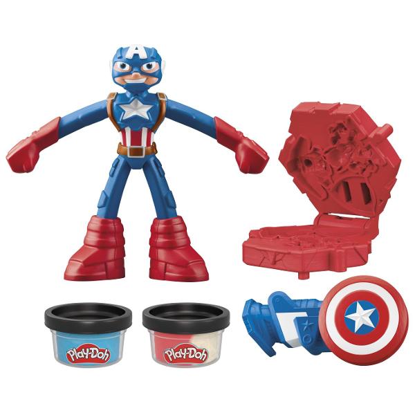 Potriviti imaginatia copiilor cu aceasta figura de actiune Play-Doh Marvel Figura de actiune flexibila de 10 si accesoriile Play-Doh le permit copiilor sa joace povesti epice Imagineaza-ti ca te lupti cu raufacatorii cu instrumente grozave si 2 cutii de compus de modelare Acest kit Play-Doh este excelent pentru cadouri pentru copii pentru fanii figurilor super-eroi activitatilor de arta si mestesuguri si jocului senzorial Acest pachet contine personajul Captain America