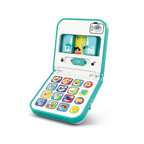 Telefonul pliant si glisabil pentru copiii este perfect pentru copiii de peste 12 luni fiind conceput sa stimuleze abilitatile de comunicare dezvoltarea emotionala si constiinta de sine printr-o experienta de joaca captivanta si educativa Acest telefon interactiv este perfect pentru dezvoltarea timpurie a limbajului avand peste 40 de melodii fraze si sunete care ajuta copiii sa invete si sa recunoasca numere emotii sunete de animale si instrumente muzicale Telefonul include mai mult de 