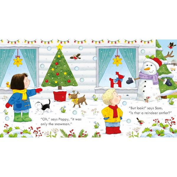 Its Christmas Eve on Apple Tree Farm and Poppy and Sam are excited - is that Santa they can see Join them and their animal friends as they wander the farm peeping through holes in the pages and trying to find the elusive Santa in this warm and cosy festive treat for little children