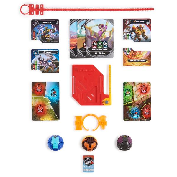 Acest set include 1 Bakugan Atac Special prin Rotire si 2 bile Bakugan de baza plus carti de joc pentru a intra in actiune Foloseste cardul de lansare si cordonul de lansare incluse pentru a activa Bakugan-ul rotitor Combina-ti Bakugan-ul cu ajutorul sistemului de legare a bilelor in mai multe parti Pur si simplu prinde partea de sus a personajului de partea de jos sisau inelul armei Atac Special si pregateste-te de lupta Cu cat colectionezi mai multe cu atat mai multe vei putea 