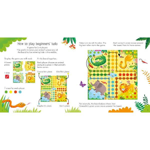 With beautifully illustrated safari animals on a colourful board this game and book set is the perfect introduction to board games The accompanying book features useful hints and tips on playing as well as easy-to-follow rules to this classic game There are 16 wooden pieces in 4 colours and a red wooden dice Assembled board size 305cm x 305cm Suitable for 2-4 players