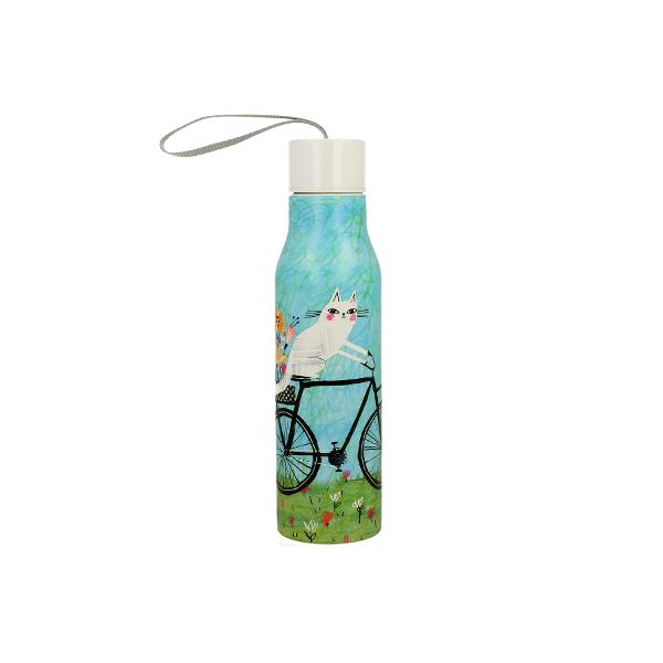 Sticl&259; termic&259; din inox – 500 ml – „Pisica pe biciclet&259;”Pentru iubitorii de pisici &537;i aventuri Aceast&259; sticl&259; termic&259; din inox de 500 ml î&539;i p&259;streaz&259; b&259;utura preferat&259; la temperatura ideal&259; în timp ce designul adorabil cu o pisic&259; pe biciclet&259; î&539;i aduce 