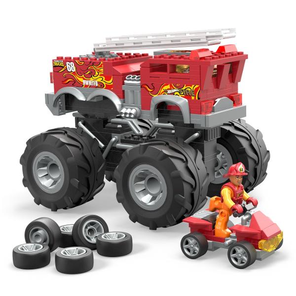 Pregateste-te pentru actiunea monstruala cu setul de constructie 5 ALARM MEGA Hot Wheels bazat pe modelul original Hot Wheels Monster Trucks Dispunand de detalii autentice Hot Wheels acest vehicul este echipat cu roti gigantice grafica iconica si decor si o scara de incendiu extensibila Asezati micro figurina de actiune inclusa in scaunul soferului si combinati-va cu alte seturi de constructie MEGA Hot Wheels pentru a va crea propriile camioane monstru personalizate