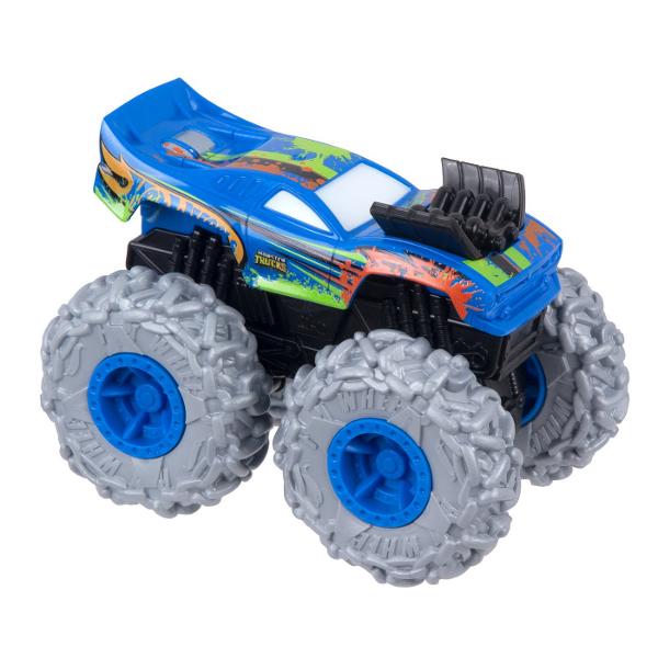 Zdrobiti concurenta cu acest asortiment de vehicule monster truck Hot Wheels Twisted Tredz la scara 143 monstruoase cu sasiuri cu tematica de creatura Motorul cu frictiune cu actiune de tragere inapoi si eliberare lanseaza aceste vehicule feroce peste obstacole si teren cu o deplasare inainte care rupe pamantul Accelerati si eliberati vehiculele de neoprit Mega Wrex Bone Shaker Rodger Dodger sau Marvel Hulk pentru busituri si lovituri Fiecare Monster Truck are cauciucuri GIGANT stilizate 