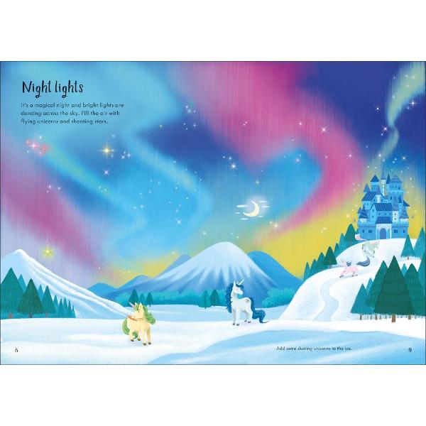 Join the unicorns and their fairy friends as they splash through waterfalls explore crystal caves and play in the enchanted forest Add sparkly stickers to bring the fantastical scenes to life&nbsp;