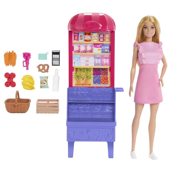 Copiii preiau lista de cumparaturi cand se alatura lui Barbie &39Malibu&39 pentru o excursie la piata Acest set de joaca include o papusa de moda un stand de piata si 11 accesorii tematice Inspirat de filmul Barbie si Teresa Retete pentru Prietenie acest set Malibu la Piata include un stand de produse alimentare cu un design colorat si 2 rafturi pentru expunerea produselor Piese de mancare si bautura precum un ciorchine de banane un ciorchine de morcovi mere chipsuri si un 