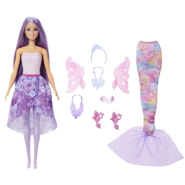 Combina si potriveste peste 10 look-uri magice cu acest set de imbracaminte Barbie Fantasy Acest pachet de moda include 8 piese inclusiv o coada de sirena un set de aripi o fusta si accesorii Copiii pot stiliza si transforma aceasta papusa Barbie pentru aventuri fantastice de la mare la cer si oriunde altundeva ii duce imaginatia