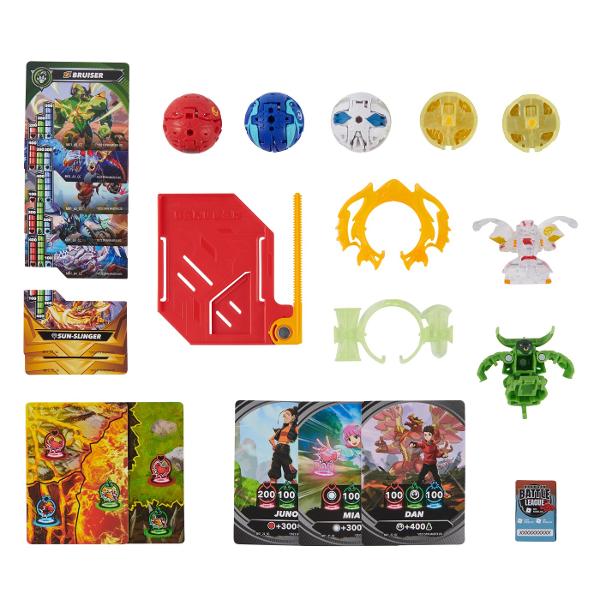 Acest set include 2 BakuganI Atac Special prin Rotire si 3 bile Bakugan de baza plus carti de joc Foloseste cardul de lansare si cordonul de lansare incluse pentru a activa Bakugan-ul rotitor Combina-ti Bakugan-ul cu ajutorul sistemului de legare a bilelor in mai multe parti Pur si simplu prinde partea de sus a personajului de partea de jos sisau inelul armei Atac Special si pregateste-te de lupta Cu cat colectionezi mai multe cu atat mai multe vei putea personaliza Foloseste 