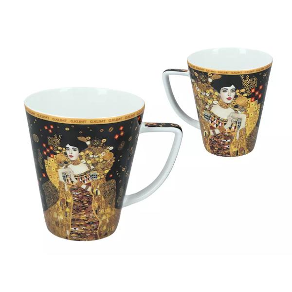 Setul cu ceasc&259; de 230 ml &537;i can&259; de 400 ml din por&539;elan inspirat de celebra lucrare a lui Gustav Klimt – Adele Bloch-Bauer este un cadou rafinat &537;i elegant pentru iubitorii de art&259; Decorat cu detalii 