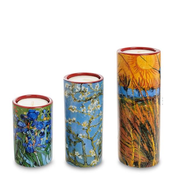 Set cu 3 suporturi pentru lumanare Van Gogh Salcii Iris Flori de migdal  14 5-11-8cm TS01GO