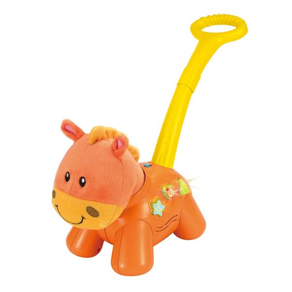 Poneiul de impins este un companion distractiv si educativ pentru cei mici Cu doua moduri de joc diferite modul de invatare si modul de muzica poneiul ofera o experienta interactiva captivanta In modul de invatare copiii pot explora alfabetul si literele fiind ghidati intr-o calatorie de invatare distractiva In modul de muzica poneiul reda melodii vesele si efecte sonore distractive stimuland simturile si creativitatea celor mici Actiunea de impingere a poneiului face ca acesta sa isi 
