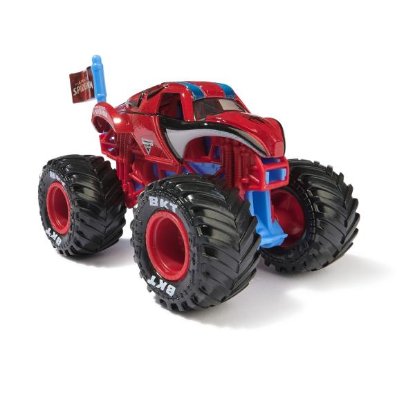 Paseste in universul plin de actiune in care Monster Jam huruie si supereroii Marvel se inalta Seria de camioane vopsite Marvel Monster Jam la scara 164 nu este doar o colectie Este un omagiu adus Universului Marvel Aceste camioane de tip monster truck inscriptionate cu simbolurile si culorile unor embleme precum Thor Captain America Iron Man Black Panther si Spider-Man aduc acasa spectacolul superputerilor si al cascadoriilor de pe stadion Cu anvelope autentice BKT si o caroserie cu 