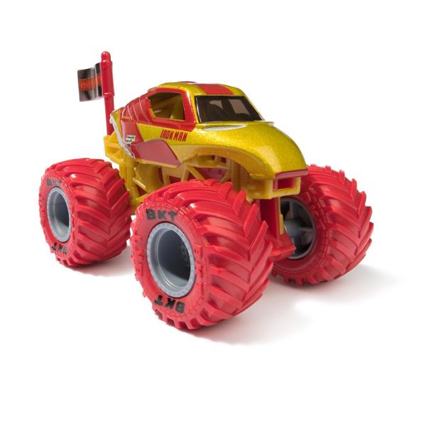 Paseste in universul plin de actiune in care Monster Jam huruie si supereroii Marvel se inalta Seria de camioane vopsite Marvel Monster Jam la scara 164 nu este doar o colectie Este un omagiu adus Universului Marvel Aceste camioane de tip monster truck inscriptionate cu simbolurile si culorile unor embleme precum Thor Captain America Iron Man Black Panther si Spider-Man aduc acasa spectacolul superputerilor si al cascadoriilor de pe stadion Cu anvelope autentice BKT si o caroserie cu 