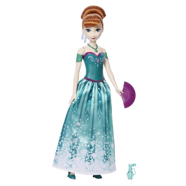 Inspirata de personajul animat din Disney Frozen papusa Spin &amp Reveal Anna dezvaluie surprize cu fiecare rasucire magica Distractia incepe cand copiii deschid clapeta si descopera o scena de joaca inspirata de Anna cu siluete misterioase Urmatorii copii invart pachetul dezvaluind o punga misterioasa la fiecare tura5 in total Gentile detin 10 surprize inclusiv accesorii de moda si autocolante Dezvaluirea finala este o papusa frumoasa Anna cu par moale intr-un updo distractiv o 