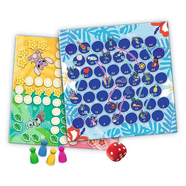 Disney Stitch 2in1 Ludo Serpisori &amp Scari este un joc de societate pentru intreaga familie Descopera distractia alaturi de personajul indragit Stitch in acest joc 2in1 care aduce impreuna doua dintre cele mai iubite jocuri clasice Ludo si Serpisori Scari Cu un design colorat si tematic inspirat din universul Disney acest joc este perfect pentru copii si familie 2 jocuri intr-unul singur pe o parte a tablei de joc se afla clasicul Ludo iar pe cealalta parte jocul Serpisori si Scari 