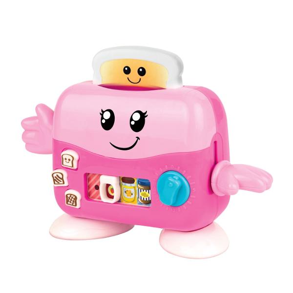 Transforma joaca intr-o experienta distractiva si interactiva cu jucaria toaster de la Winfun Micutul tau poate pregati &bdquopaine prajita&rdquo prin simpla apasare a painii in toaster si apasarea butonului care o face sa sara afara Cu butoane pentru a alege gradul de rumenire copiii pot decide intre paine usor sau bine prajita iar cele trei toppinguri preferate  gem miere si unt de arahide  adauga un plus de creativitate in joaca Toasterul include un buton temporizator cu lumina 