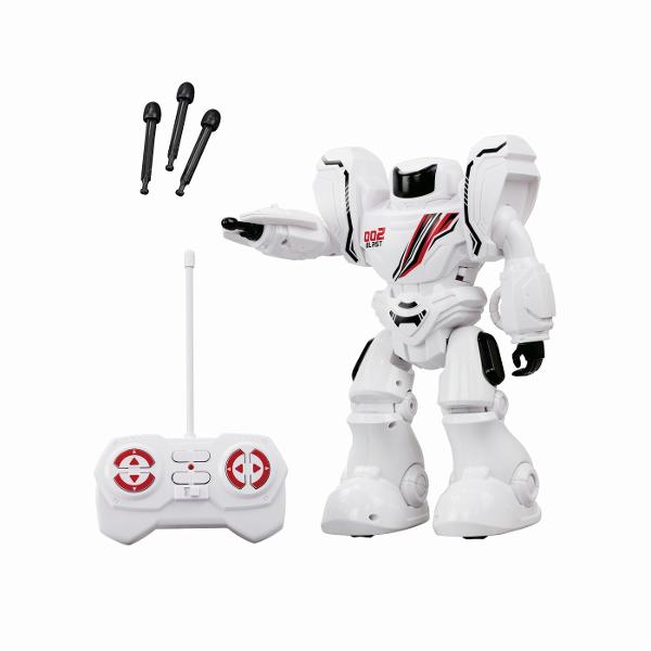 Robo Blast One Robot controlat de la distanta care trage Pregateste-te pentru distractie si emotie fara sfarsit cu ROBO BLAST ONE Telecomanda dimensiuni ergonomice Lansare mecanica puternica prin apasarea unui buton de pe brat 3 sageti sunt incluse in pachet Disponibil in 2 culori alb sau negru Dispune de telecomanda cu control in 4 cai Orice ai cauta intr-un robot suntem siguri ca il vei gasi in lumea robotilor Silverlit O gama larga de jucarii robotizate cu un singur scop comun 