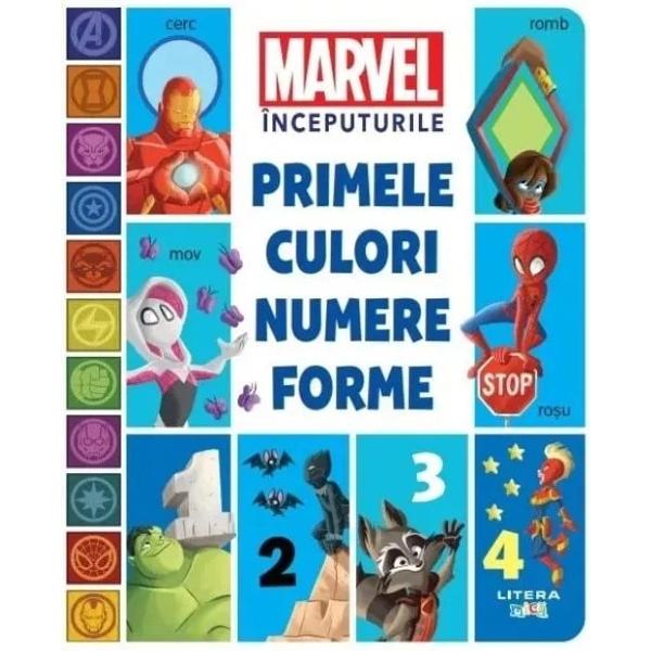 Cele mai indragite personaje Marvel le prezinta celor mici culori numere si forme Observand ilustratiile incantatoare insotite de cuvinte simple copiii vor invata cu placere primele notiuni si vor incepe sa le descopere in mediul inconjurator