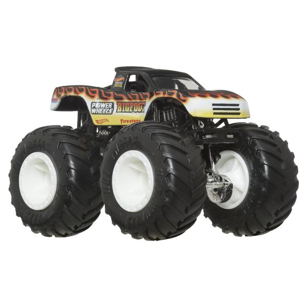 Colectioneaza masinutele Hot Wheeels gigantice pentru numeroase cascadorii Striviti competitia cu masinuta de baza 164 are motoare puternice de frecare si actiuni feroce pe roti acesti monstri sunt de neoprit Fiecare se vinde separat in functie de disponibilitate Culorile si decoratiunile pot varia Pachetul contine personajul Big Foot