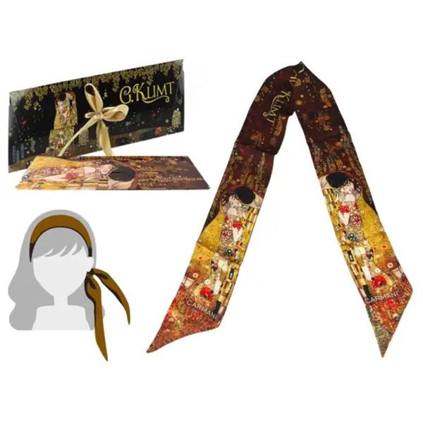 Banda de p&259;r Klimt – The Kiss 120 x 85 cmPoart&259; cu tine elegan&539;a unei opere de art&259; Aceast&259; band&259; de p&259;r este decorat&259; cu faimosul tablou S&259;rutul The Kiss de Gustav Klimt &537;i 