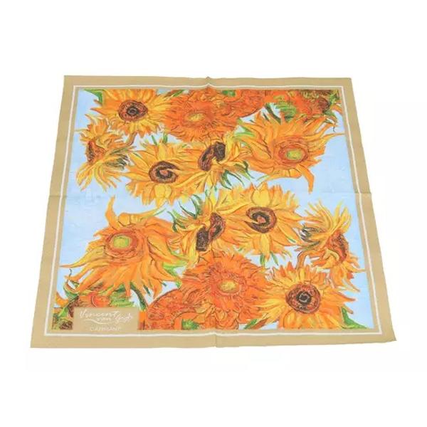 &536;erve&539;ele din hârtie – Van Gogh „Sunflowers” 3 straturi 33x33 cm set 20 buc&259;&539;iAdaug&259; un strop de art&259; &537;i elegan&539;&259; meselor tale cu acest set de 20 de &537;erve&539;ele din hârtie decorate cu celebrul tablou „Floarea-soarelui” al lui Vincent van Gogh Realizate din hârtie de 