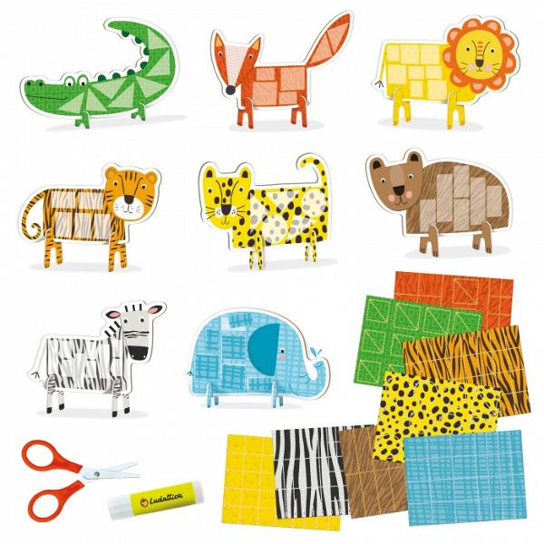 Un kit creativ pentru a introduce copiii mici în arta colajuluiJocul include un set de 8 forme mari de animale de decorat &537;i un set de foi cu modele de decupat &537;i lipit Cutia con&539;ine de asemenea o foarfec&259; &537;i lipici pentru a finaliza activitateaCopiii se vor distra decorând animalele folosind tehnica colajului &537;i jucându-se cu ele a&537;ezându-le pe suporturile lor speciale Un joc simplu &537;i amuzant care 