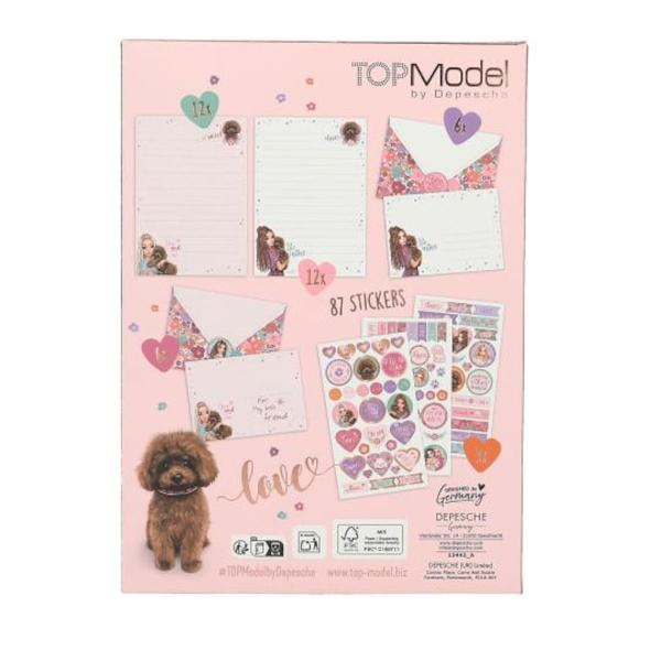 Pentru scrisori dragute si mesaje dulci setul de papetarie TOPModel Floral este o adevarata atragere a ochiului cu modelul sau floral frumos si modelul dragut al cainelui Dosarul robust contine 24 de coli ilustrate si fine de hartie de scrisori 12 plicuri asortate 2 coli de autocolante colorate pentru a decora si a lipi
